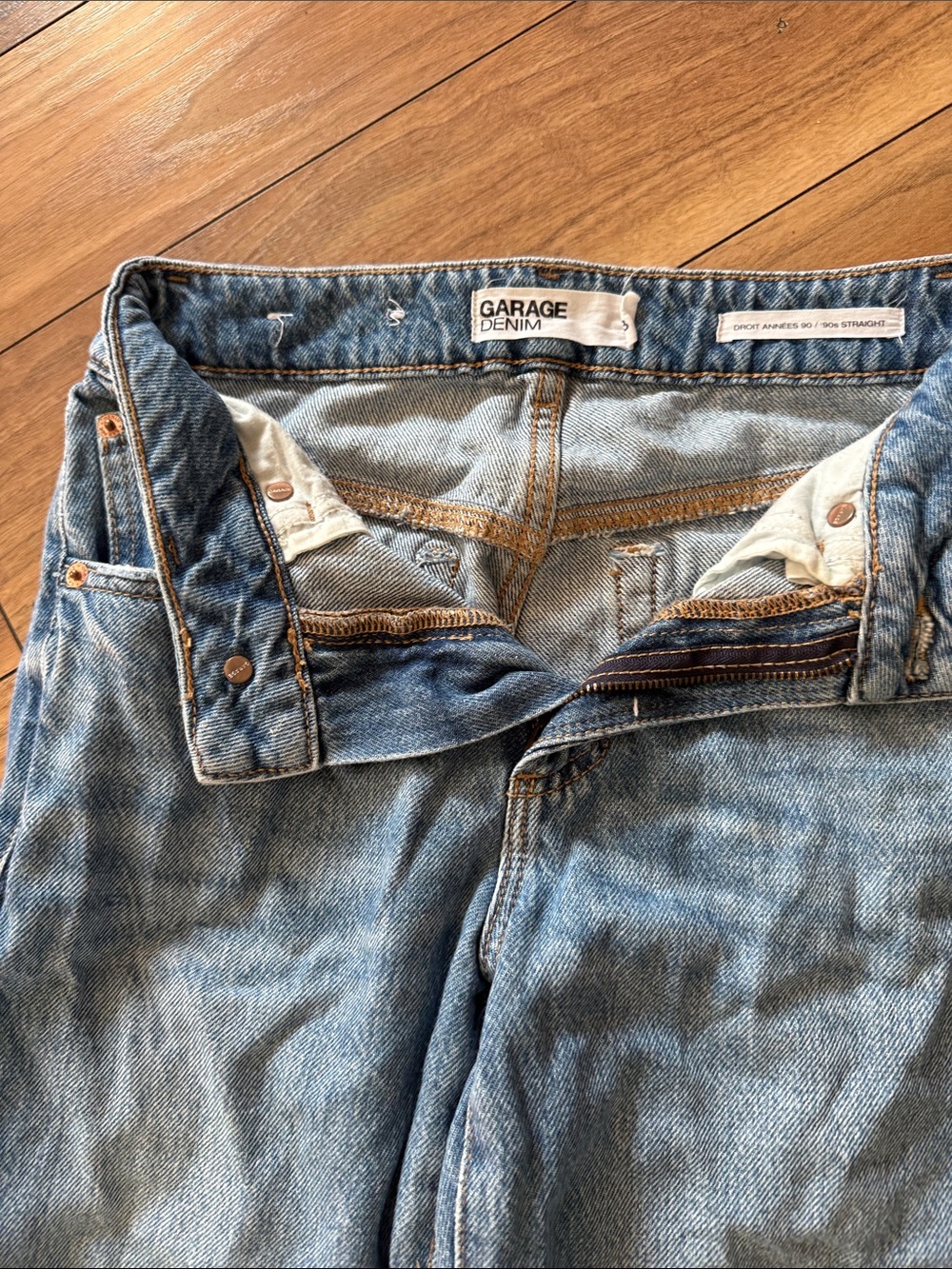 Garage Denim Straight Leg Jeans in Light Blue Wash